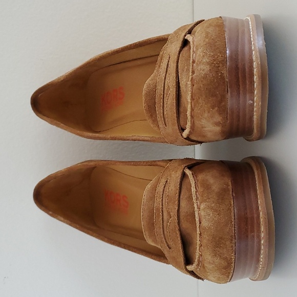 Michael Kors leather loafer wedges in luggage suede 10m - Picture 9 of 9